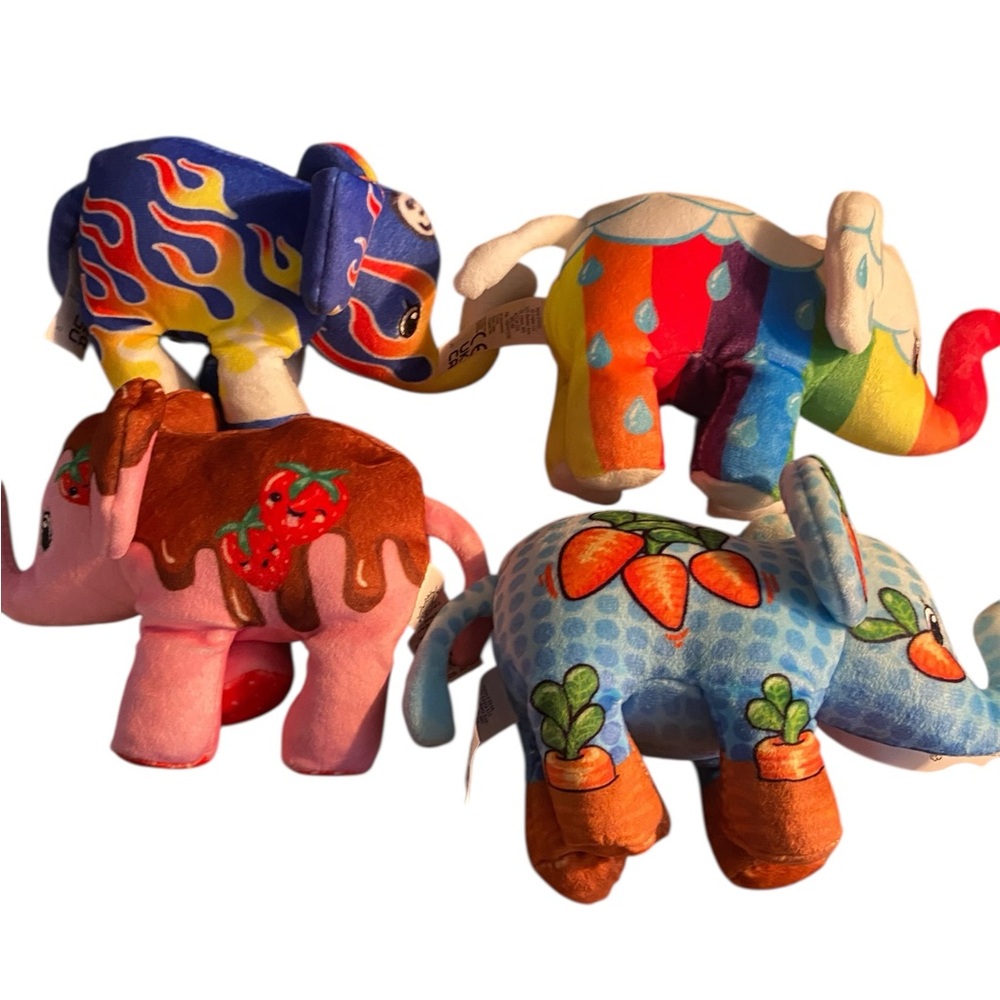 Lot of 4 Elephants Pop Art Soft Plush Stuffed Animals wabbit stormy dippy turbo